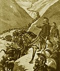 A la vue de la descente, toute l�arm�e fut saisie d�un terrible effroi tant elle �tait �troite, raide, pentue et couverte de neige.