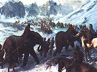 Au fur et � mesure que les b�tes de somme avan�aient, elles entamaient la couche de neige la plus profonde ; quand elles glissaient, elles la brisaient en profondeur � force de l�entailler � coups r�p�t�s de leurs sabots qui cherchaient � s�agripper plus profond�ment 