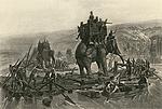 pour traverser le Rhone d'immenses radeaux faits de plusieurs troncs entiers en faisant traverser ses hommes et ses �l�phants. 